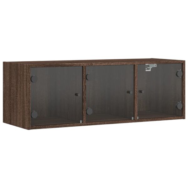 vidaXL Mueble de pared puertas de vidrio marr&oacute;n roble 102x37x35 cm