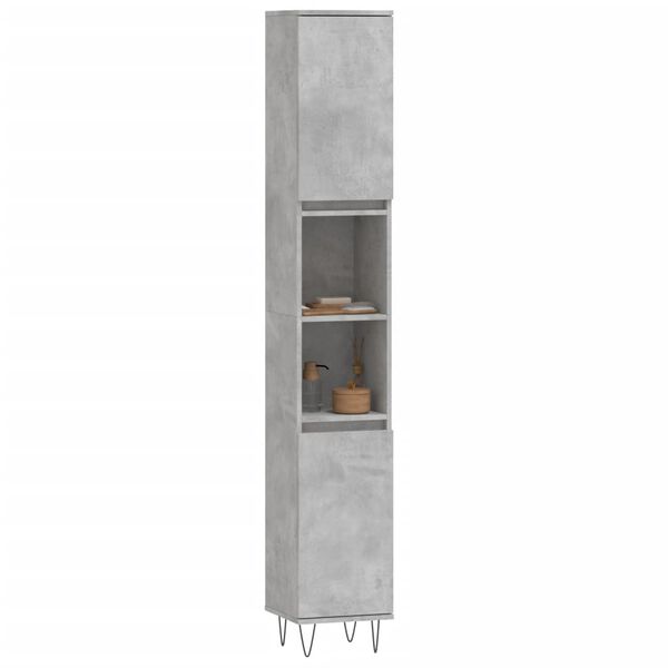 vidaXL Armario de baño madera contrachapada gris hormigón 30x30x190 cm