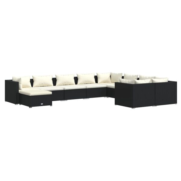 vidaXL Set de muebles de jard&iacute;n 10 pzas cojines rat&aacute;n sint&eacute;tico negro