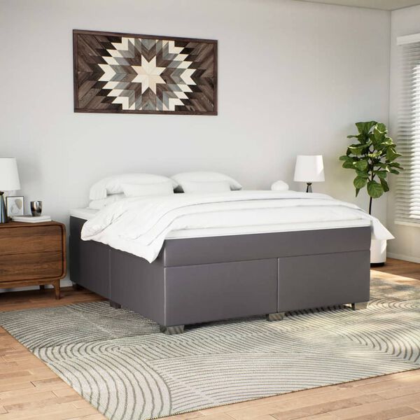 vidaXL Cama box spring con colch&oacute;n cuero sint&eacute;tico gris 180x200 cm