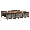 vidaXL Set comedor de jard&iacute;n con cojines 13 pzas rat&aacute;n sint&eacute;tico gris