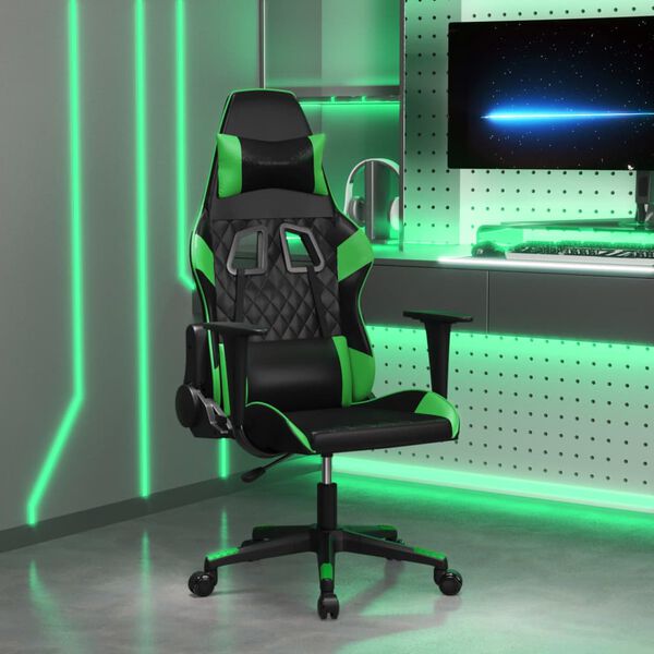 vidaXL Silla gaming cuero sintético negro y verde