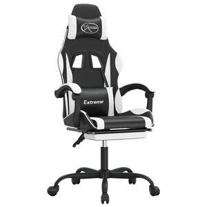 vidaXL Silla gaming giratoria reposapi&eacute;s cuero sint&eacute;tico negro blanco