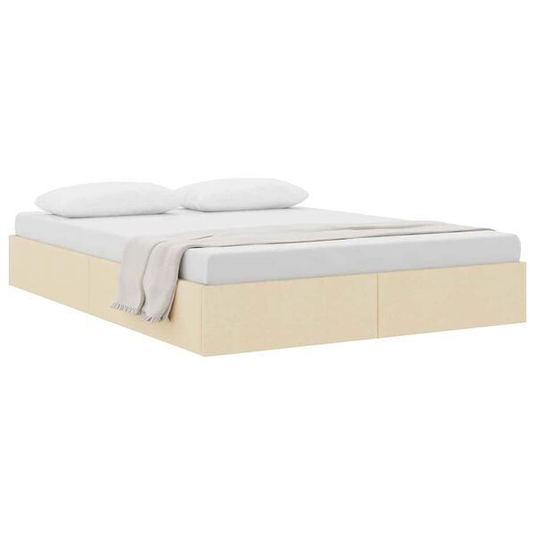 vidaXL Cama con almacenamiento con colch&oacute;n Crema 140 x 190 cm tela