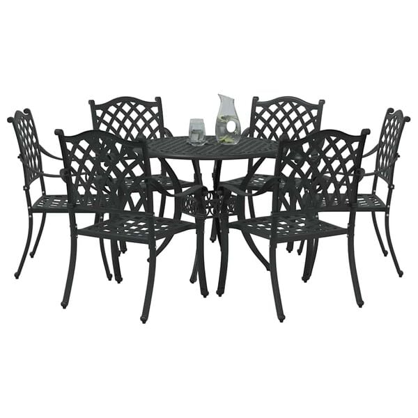 vidaXL Conjunto de Comedor de Jard&iacute;n 7 pcs Negro Aluminio