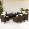 vidaXL Set comedor para jard&iacute;n 9 pzas y cojines rat&aacute;n sint&eacute;tico marr&oacute;n