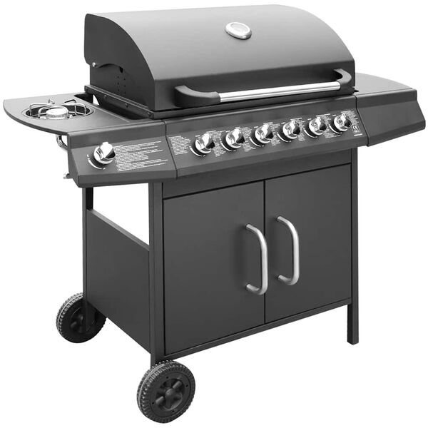 vidaXL Barbacoa grill de gas 6+1 quemadores negra