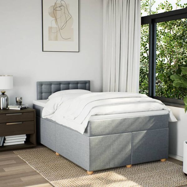 vidaXL Cama box spring con colch&oacute;n tela gris claro 120x190 cm