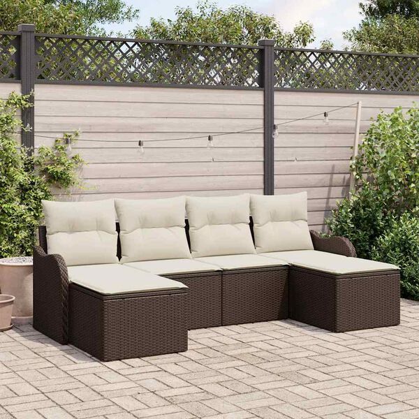 vidaXL Conjunto de sofá de jardín 6 pcs Marrón y blanco Poliratán
