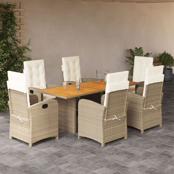 vidaXL Set comedor de jard&iacute;n 7 pzas con cojines rat&aacute;n sint&eacute;tico beige