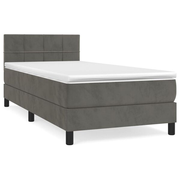 vidaXL Cama box spring con colch&oacute;n terciopelo gris oscuro 90x190 cm