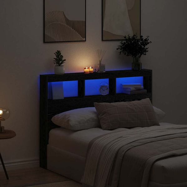 vidaXL Cabecero de cama con LED roble negro 140x17x102 cm