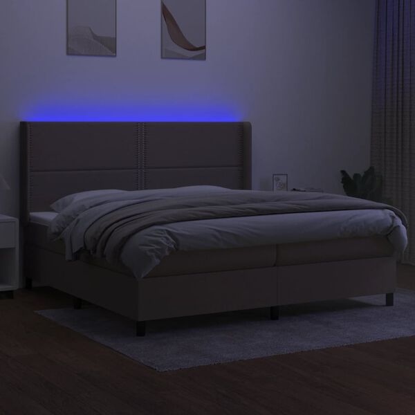 vidaXL Cama box spring colch&oacute;n y luces LED tela gris taupe 200x200 cm