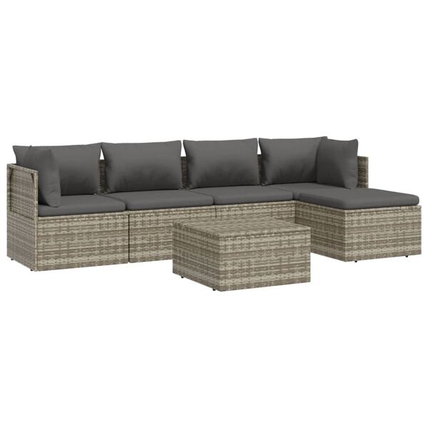 vidaXL Set de muebles de jard&iacute;n 6 pzas y cojines rat&aacute;n sint&eacute;tico gris