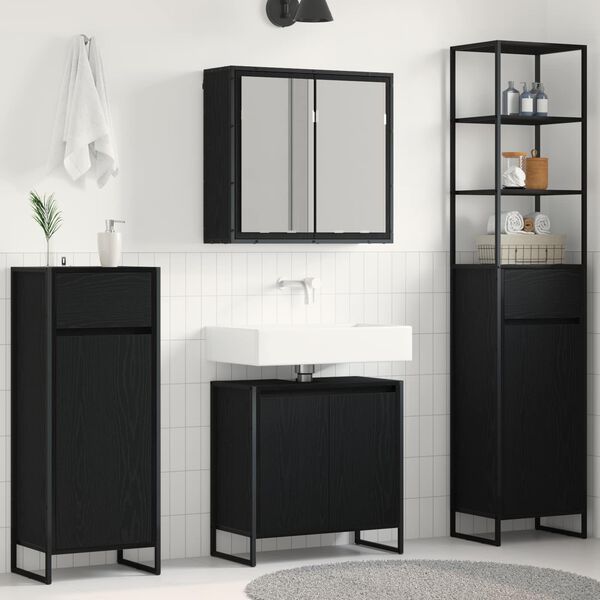vidaXL Juego de muebles de ba&ntilde;o Roble Negro Madera de ingenier&iacute;a