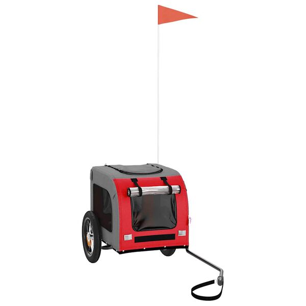 vidaXL Remolque de bicicleta mascotas hierro tela Oxford rojo gris