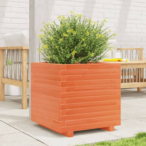 vidaXL Jardinera madera maciza de pino marr&oacute;n cera 50x50x49,5 cm