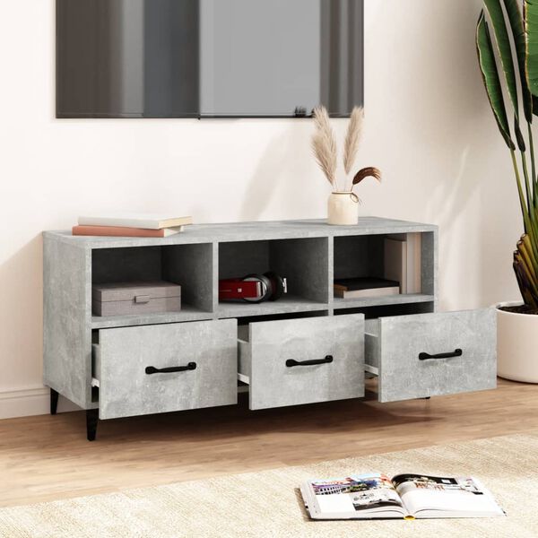vidaXL Mueble de TV madera contrachapada gris hormigón 102x35x50 cm