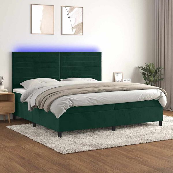 vidaXL Cama box spring colch&oacute;n y LED terciopelo verde oscuro 200x200cm