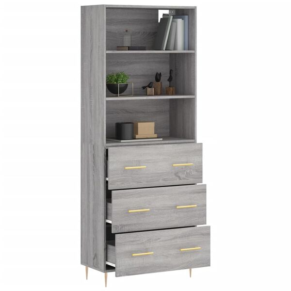 vidaXL Aparador alto madera contrachapada gris sonoma 69,5x34x180 cm