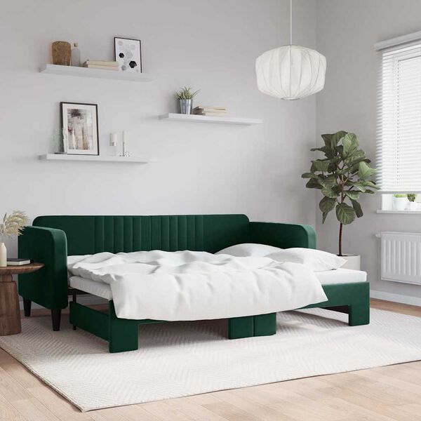 vidaXL Sof&aacute; cama nido terciopelo verde oscuro 80x200 cm