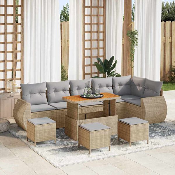 vidaXL Conjunto de sof&aacute;s de jard&iacute;n 10 pcs Beige rat&aacute;n sint&eacute;tico