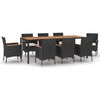 vidaXL Set de comedor de jard&iacute;n 9 pzas y cojines rat&aacute;n sint&eacute;tico negro