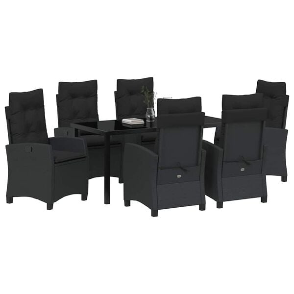 vidaXL Conjunto de Comedor de Jard&iacute;n 7 pcs Negro rat&aacute;n sint&eacute;tico