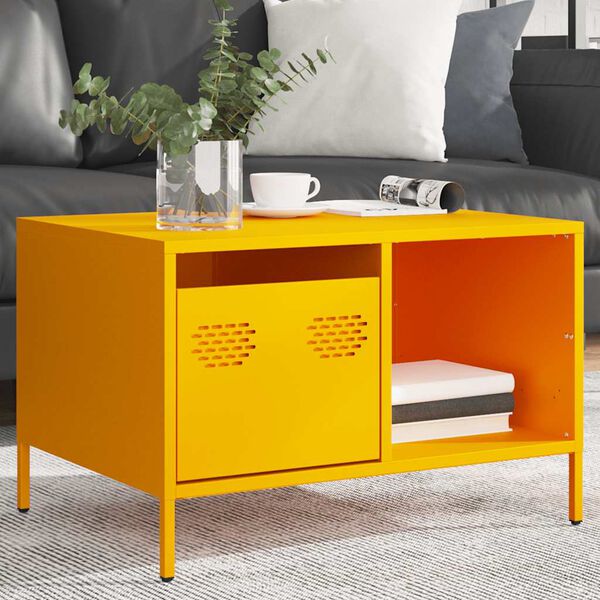vidaXL Mesa de centro acero laminado en fr&iacute;o amarillo 68,5x50x43,5 cm