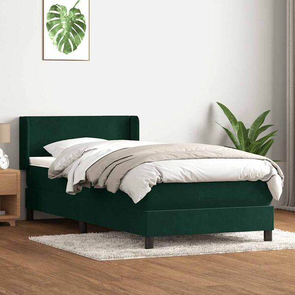 vidaXL Cama box spring con colch&oacute;n terciopelo verde oscuro 90x220 cm