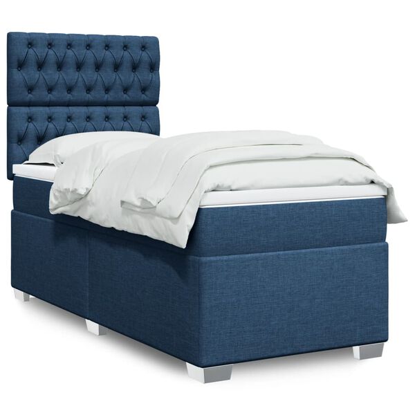 vidaXL Cama box spring con colch&oacute;n tela azul 90x190 cm