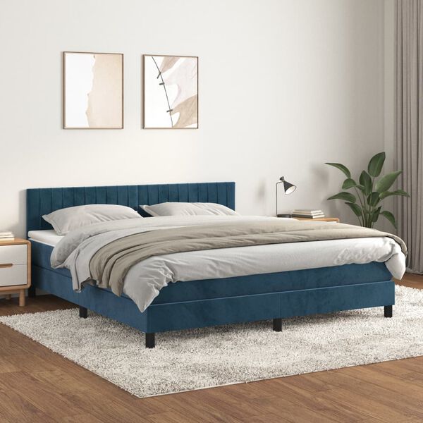 vidaXL Cama box spring con colch&oacute;n terciopelo azul oscuro 180x200 cm