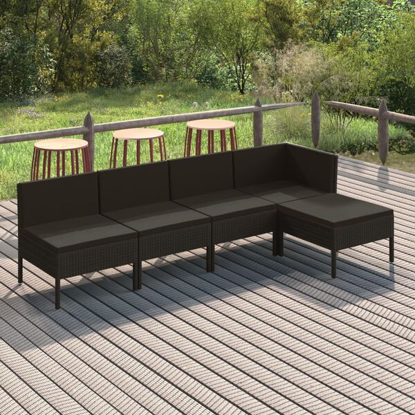 vidaXL Set de muebles de jardín 5 pzas y cojines ratán sintético negro