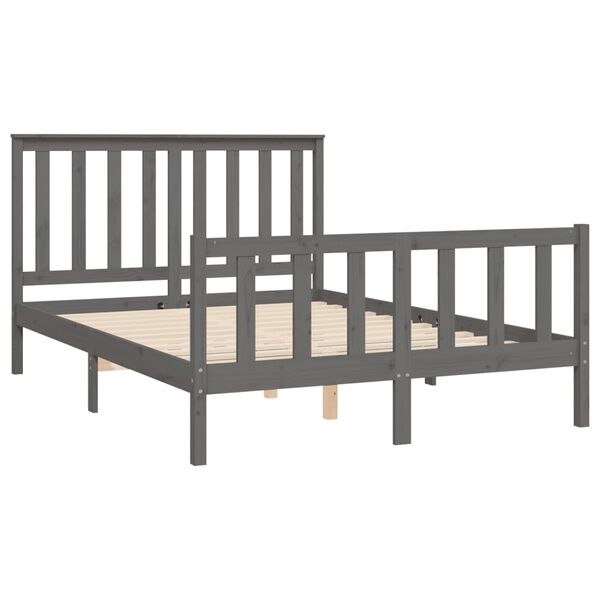 vidaXL Estructura de cama con cabecero madera pino gris 120x200 cm