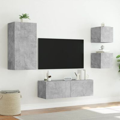 vidaXL Muebles de TV de pared con luces LED 4 piezas gris hormigón