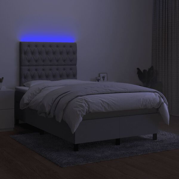 vidaXL Cama box spring con colch&oacute;n y LED tela gris claro 120x190 cm