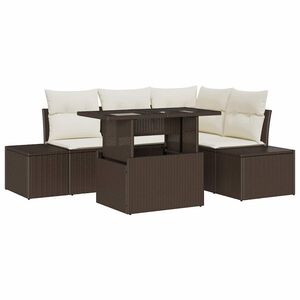 vidaXL Conjunto de sof&aacute; de jard&iacute;n 5 pcs Marr&oacute;n y crema rat&aacute;n sint&eacute;tico