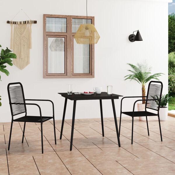 vidaXL Set de comedor de jardín 3 pzas cuerda de algodón y acero negro