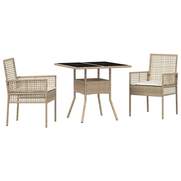vidaXL Conjunto de Comedor de Jardín 3 pcs Beige Poliratán