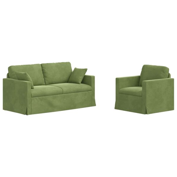 vidaXL Sof&aacute; 2 pcs Verde claro 158 x 78 x 80 cm Terciopelo