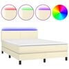vidaXL Cama box spring colch&oacute;n y LED cuero sint&eacute;tico crema 140x200 cm
