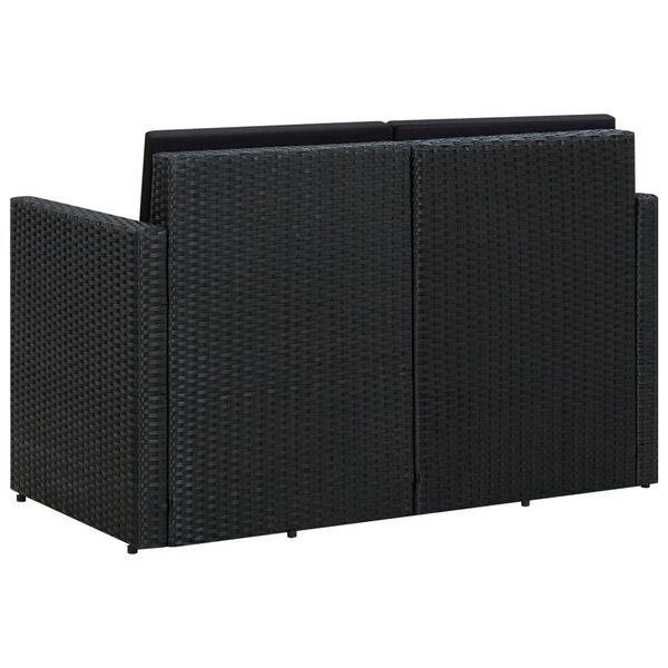 vidaXL Sof&aacute; de jard&iacute;n de 2 plazas con cojines rat&aacute;n sint&eacute;tico negro
