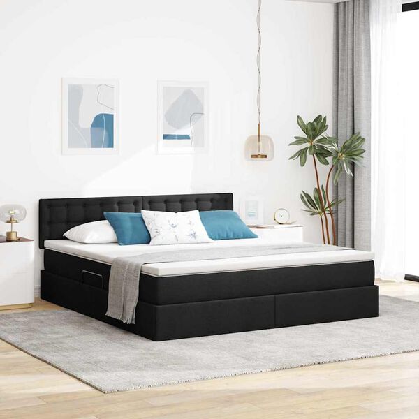 vidaXL Cama con almacenamiento y LED con LED Negro 180 x 200 cm tela