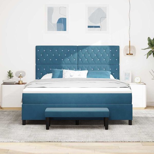 vidaXL Cama tipo Box Spring Azul oscuro 180 x 200 cm Terciopelo