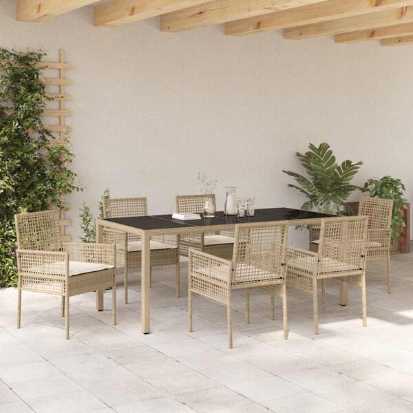 vidaXL Conjunto de Comedor de Jard&iacute;n 7 pcs Beige rat&aacute;n sint&eacute;tico