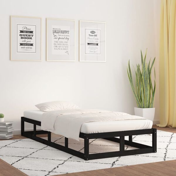 vidaXL Estructura cama madera maciza individual negro 75x190 cm