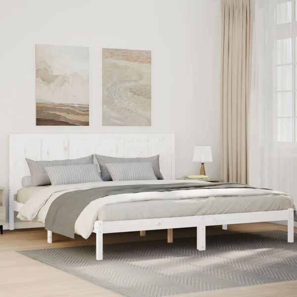 vidaXL Cama extralarga sin colch&oacute;n madera maciza blanca 180x220 cm