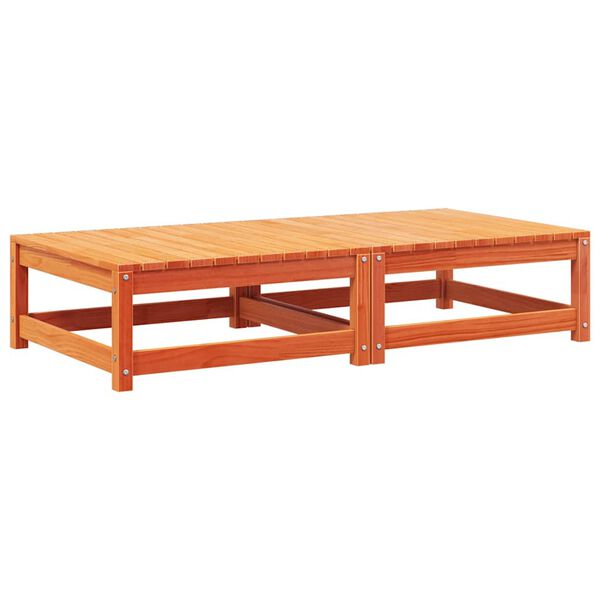 vidaXL Reposapiés jardín cojines 2 uds madera maciza pino marrón cera