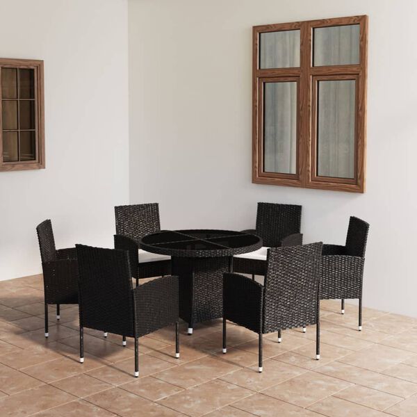 vidaXL Juego de comedor para jardín 7 piezas ratán sintético negro