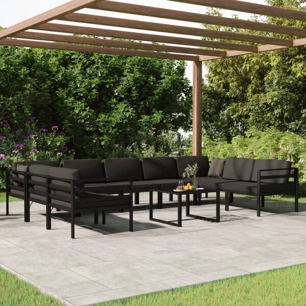 vidaXL Set muebles de jard&iacute;n 10 pzas y cojines aluminio gris antracita